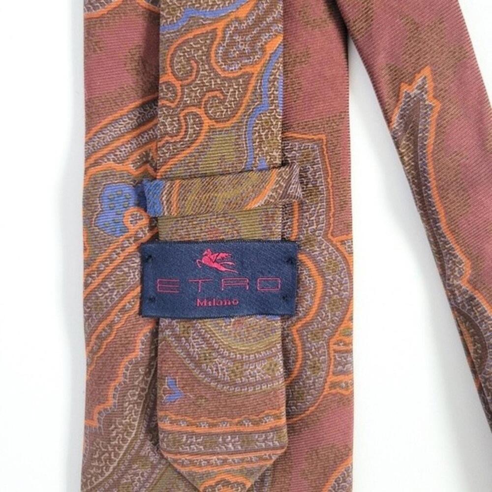 NEW Etro Tie Italian Silk Paisley Necktie NWOT Brown Green Orange Mens - Picture 6 of 9